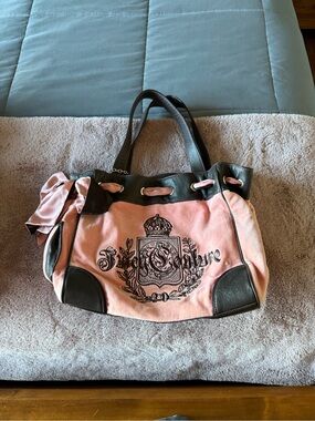 Juicy Couture Pink Tote with Black Trim and Bow Accent